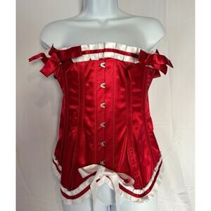 Women Sexy Lace Up Red Boned Overbust Corset Bustier Lingerie Bodyshaper Tops